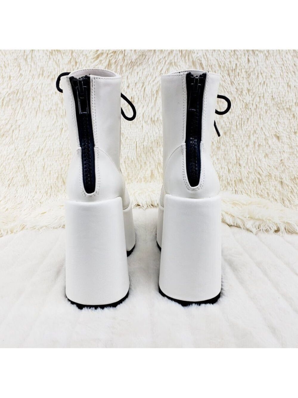 White Matte Chunky Platform Goth Punk Ankle Boots Camel - Picture 10 of 14